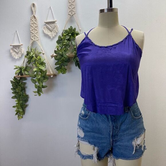 Free People Crop Purple Satin Tank - Picture 1 of 4